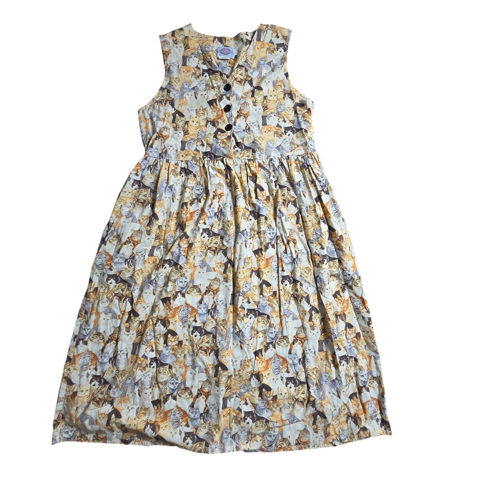Conversation Pieces Cat Novelty Print Sleeveless Midi Dress XL Tie Back Retro